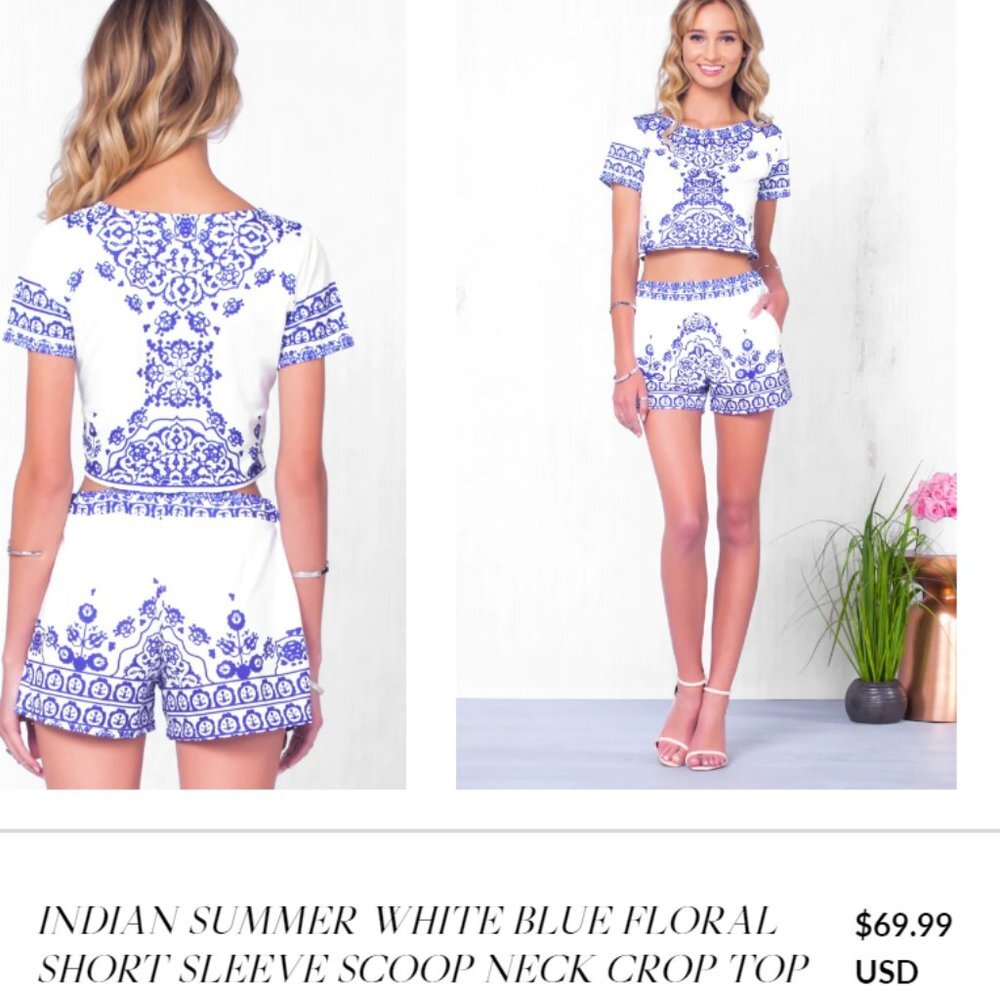Indian Summer White & Blue Floral Crop Romper